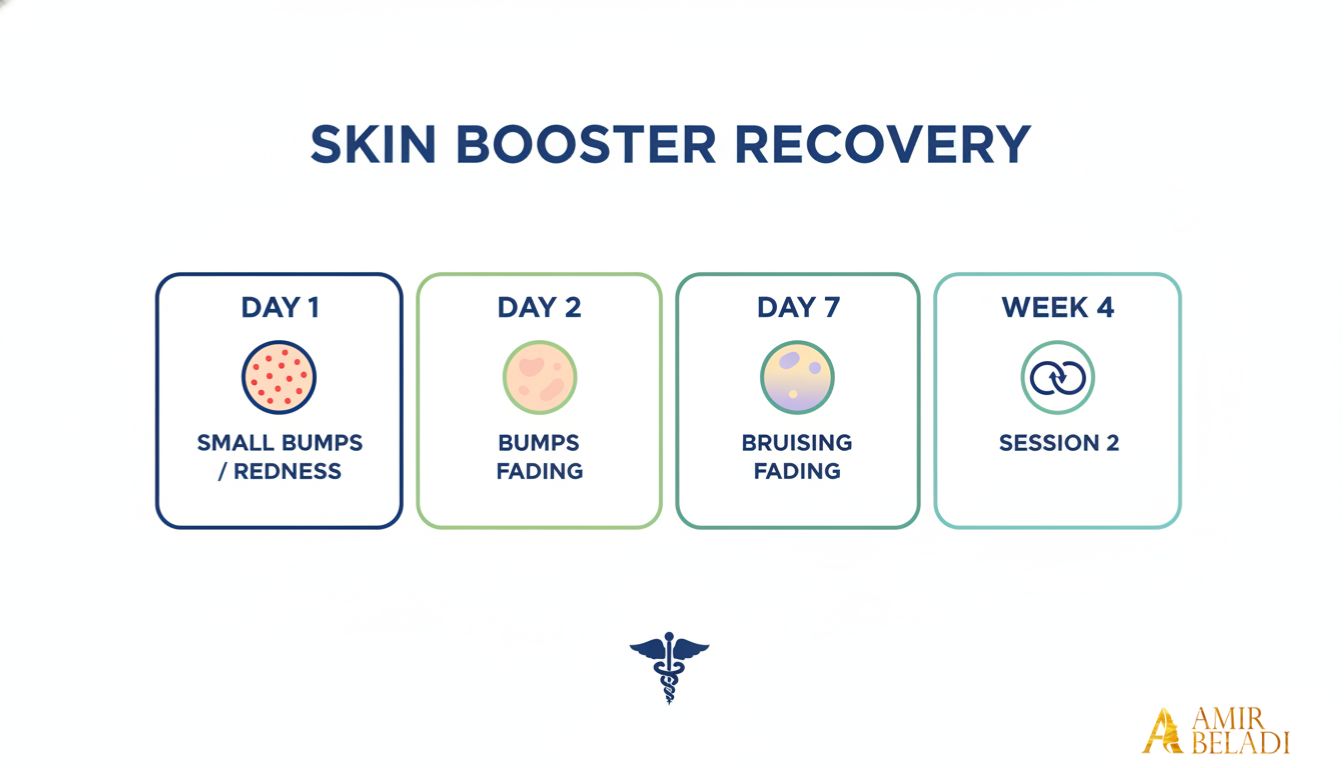Calendar infographic showing 7-day skin booster recovery timeline