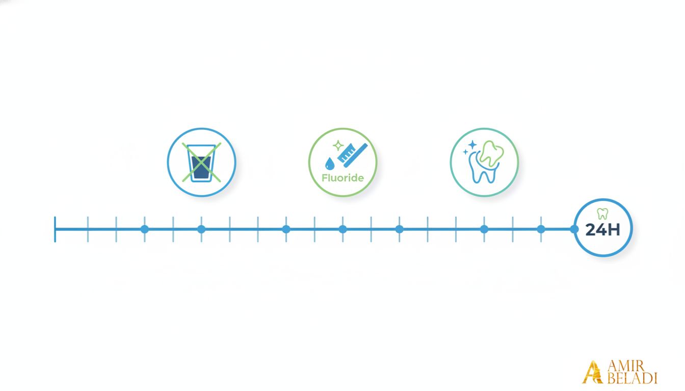 Infographic showing 24-hour post-dental cleaning recovery timeline