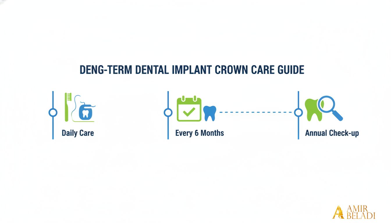 Infographic showing long-term dental implant crown care