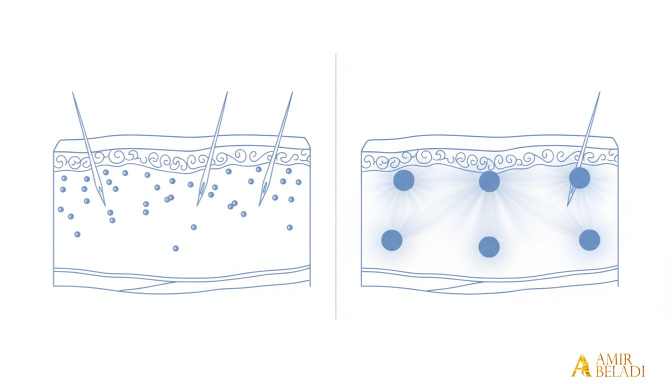 Medical illustration comparing skin boosters vs Profhilo