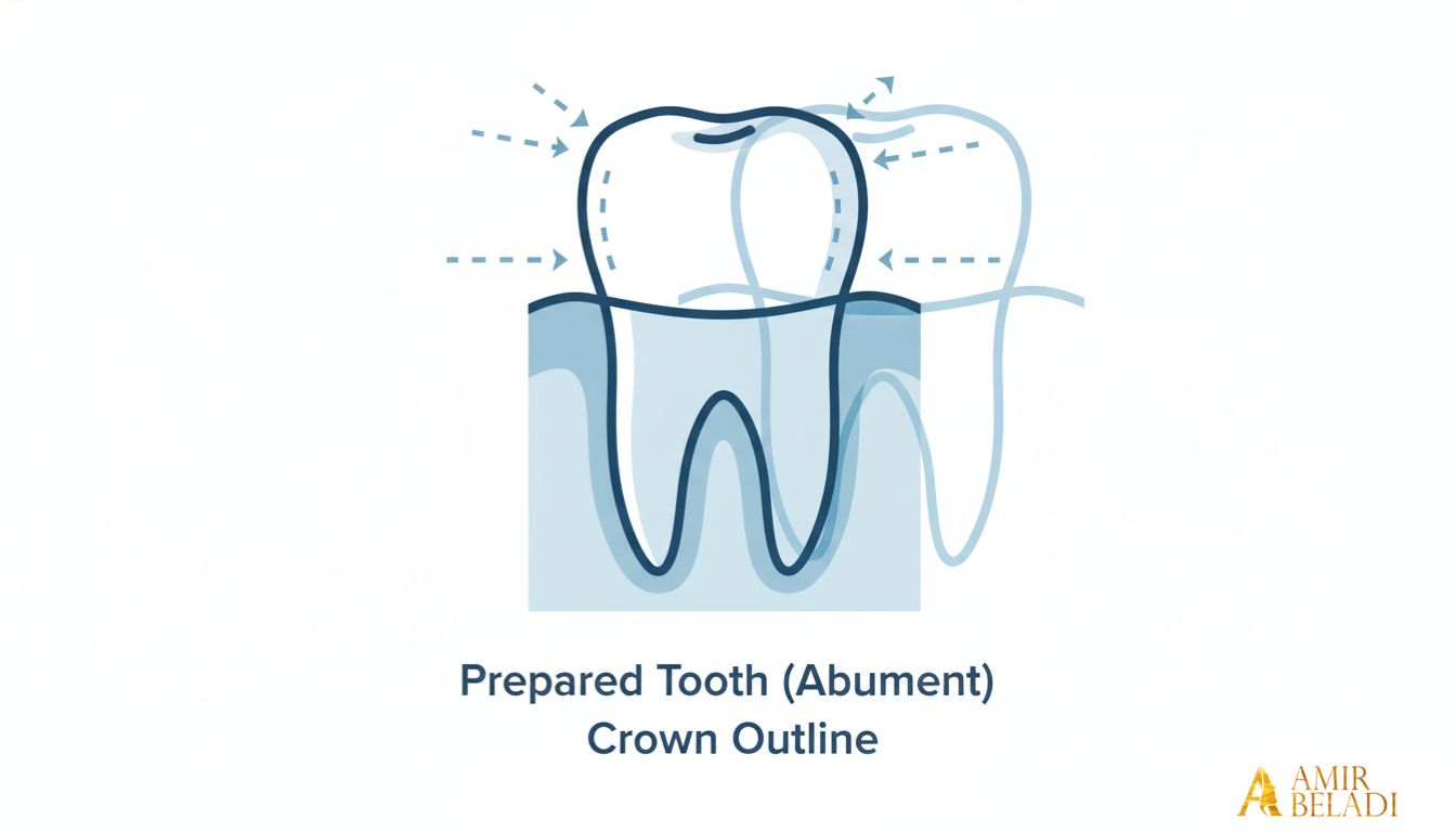 Diagram showing the tooth preparation step for a dental crown procedure