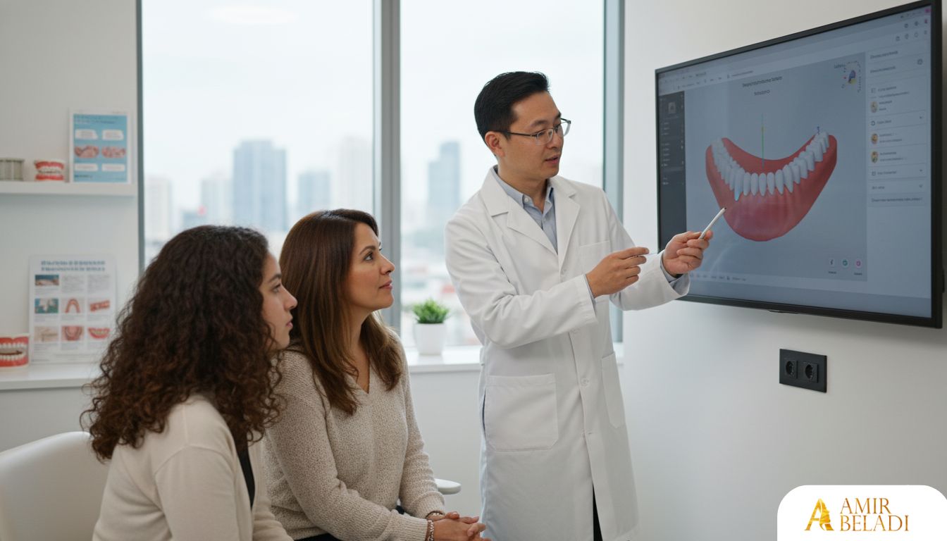 Orthodontist explaining digital treatment plan to a patient