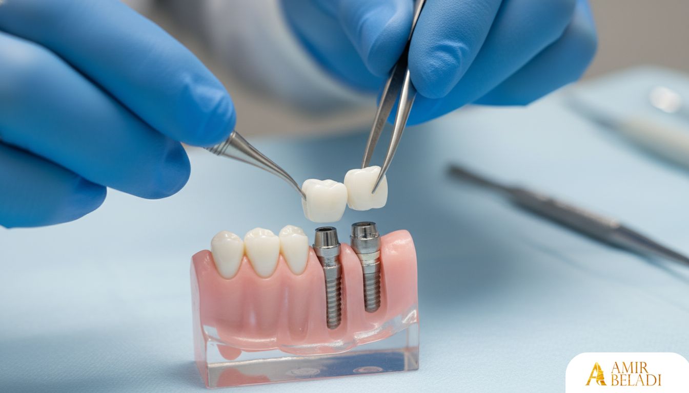 Prosthodontist placing a zirconia implant crown